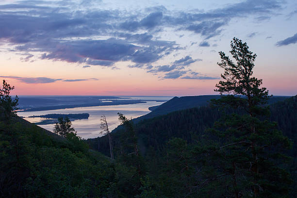 istock Beautiful nature mountain landscape. Cloudy sunset over river 509344266