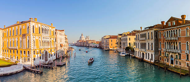 View from Accademia Bridge on Grand Canal in Venice Venice Grand Canal Panorma venice italy stock pictures, royalty-free photos & images