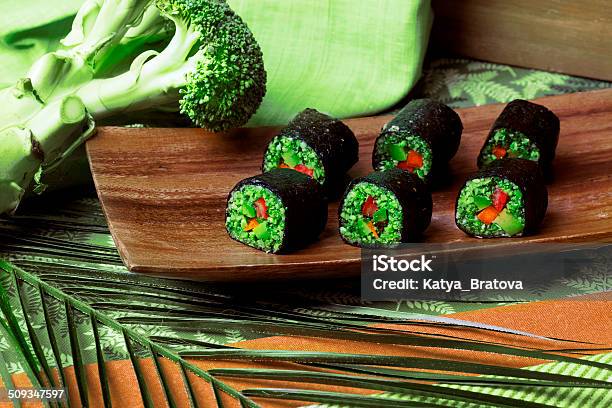 Raw Food Rolls Stock Photo - Download Image Now - Appetizer, Broccoli, Buckwheat