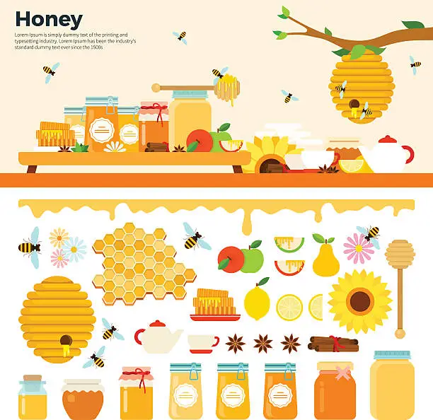 Vector illustration of Honey products on the table