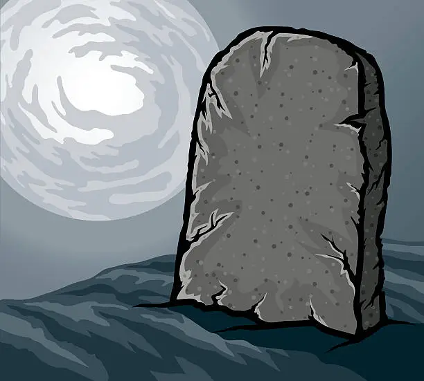 Vector illustration of Blank Tombstone Lit By Moonlight