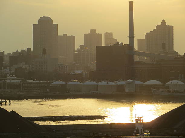 Downtown Brooklyn under hazy Bronze color & hues at sunset