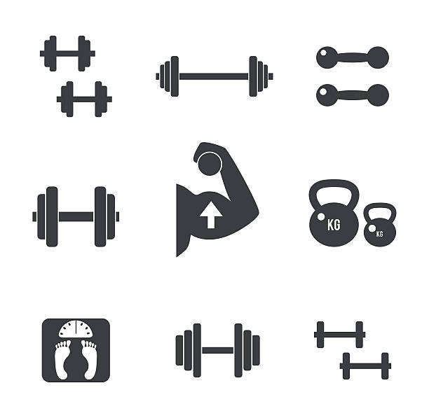 Weight icons set Set of weight kilogram barbell icons. Vector isolated bodybuilding, fitnes s icons set  dumbbell stock illustrations