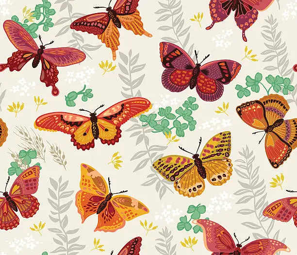 Vector illustration of Seamless pattern with butterfly and flowers