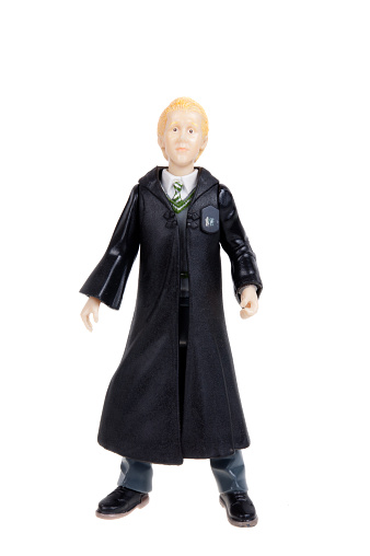 Adelaide, Australia - January 15, 2016: A studio shot of a Draco Malfoy Action Figure from the popular Harry Potter novel and movie series. A collectable item sold worldwide.
