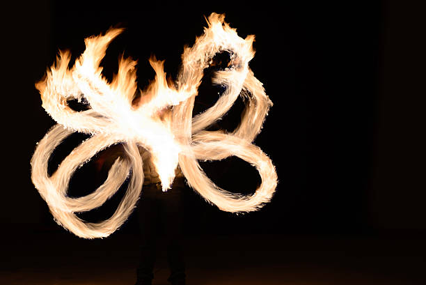 istock man sppining fire poi in Thailand 509357862