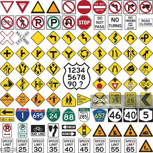 Road Signs And Symbols Stock Illustration - Download Image Now - Road Sign, Icon, Sign