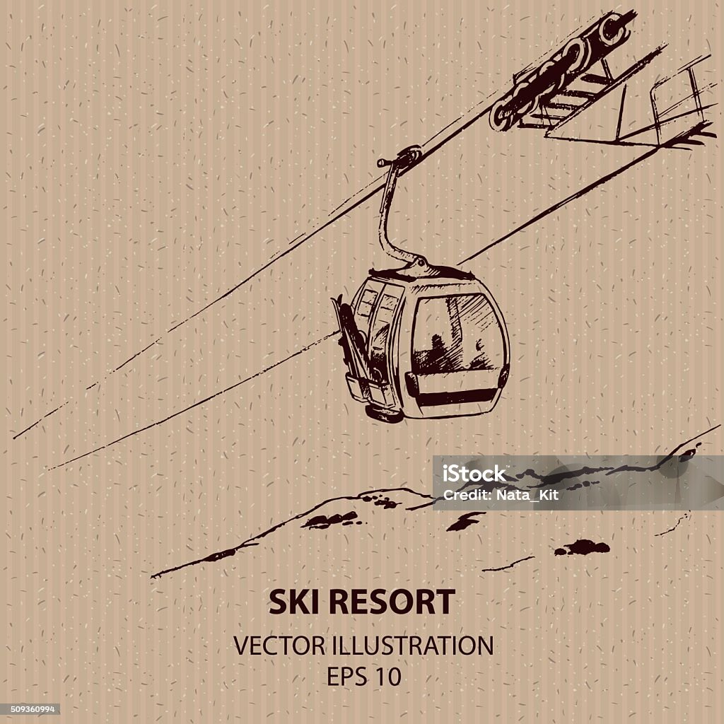 Cableway in the  Ski Mountain Resort. Hand drawn vector illustration Skiing stock vector