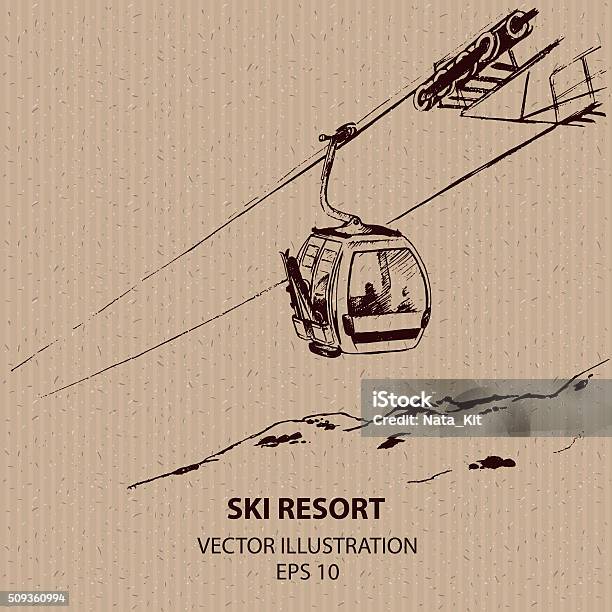 Cableway In The Ski Mountain Resort Stock Illustration - Download Image Now - Skiing, Ski, Overhead Cable Car