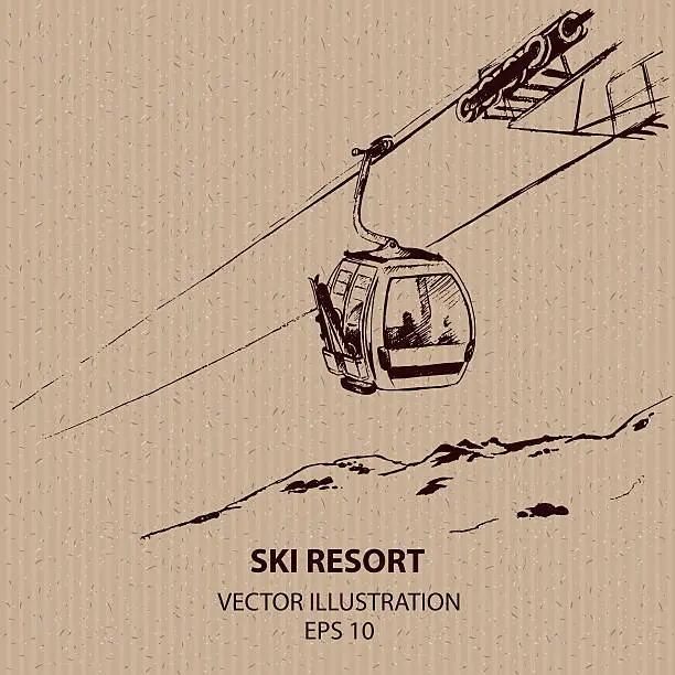 Vector illustration of Cableway in the  Ski Mountain Resort.