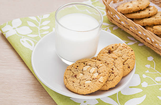 istock White chocolate chip with raspberry cookie and milk glass 509362943