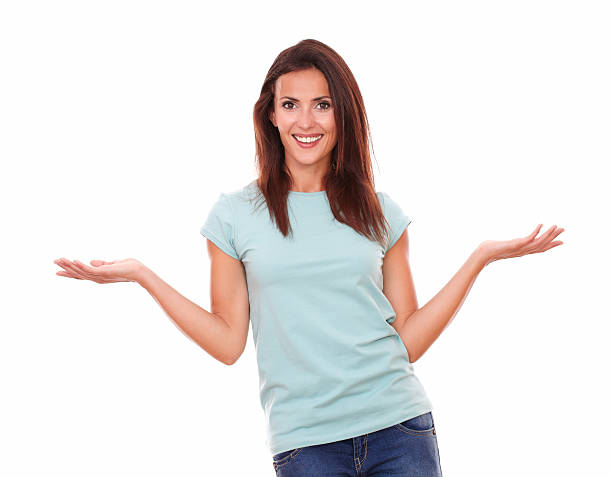 istock Friendly hispanic woman holding her palms up 509365221