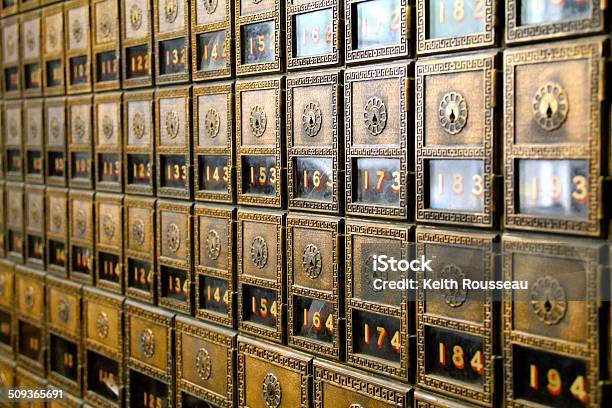 Oldworld Wall Of Po Boxes Stock Photo - Download Image Now - Architectural Column, Box - Container, Brass