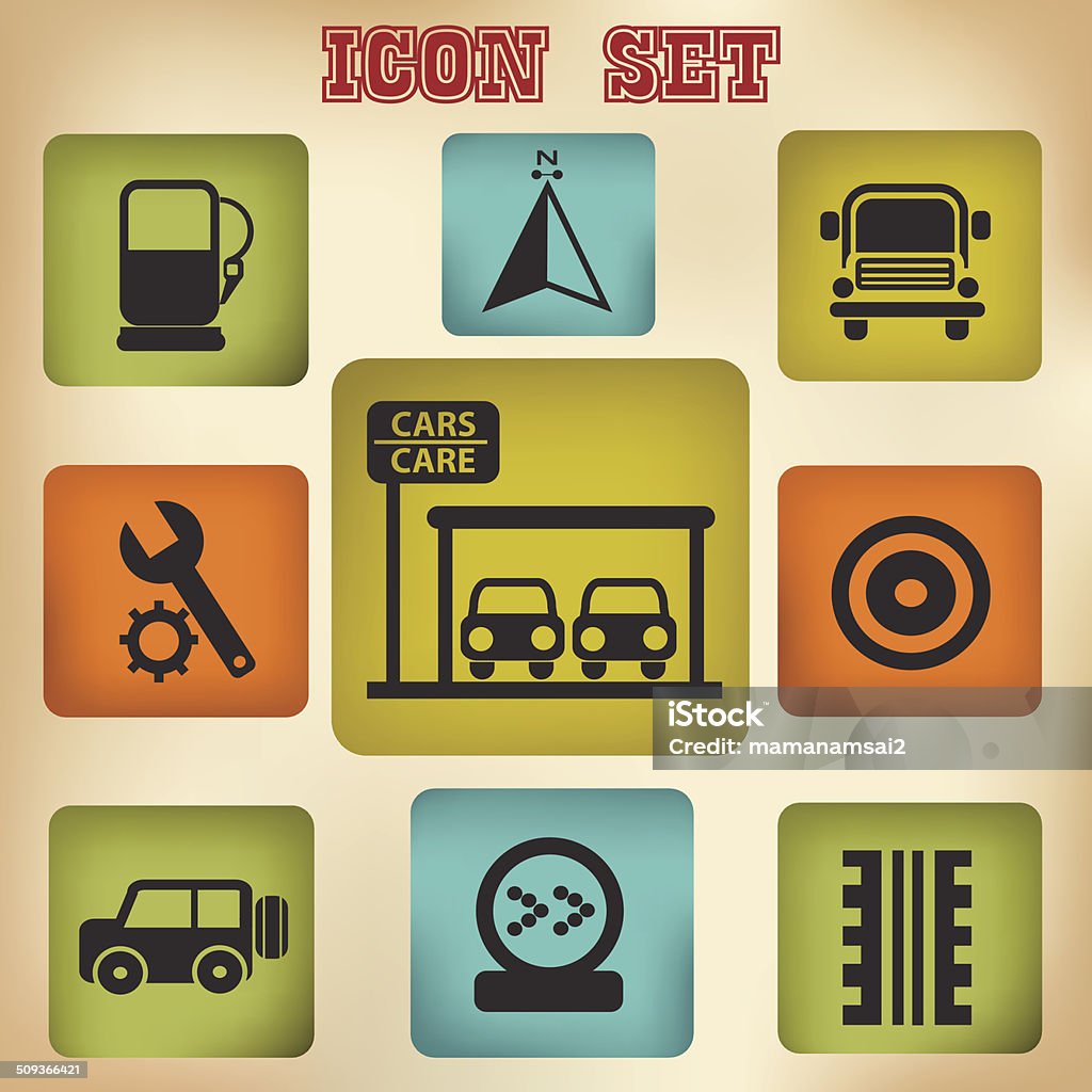 Gare de voiture vector icon set - clipart vectoriel de Ensemble d'icônes libre de droits