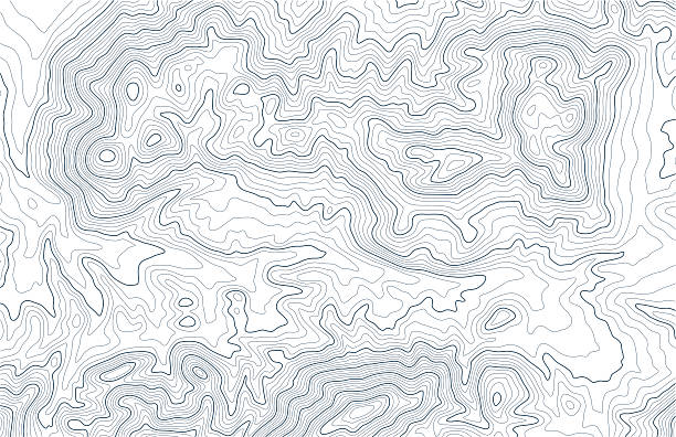 Topographic contour lines in mountainous terrain Topographic contour lines in mountainous landscape. Blue lines on white background. Public domain topographic data compiled by the U.S. Geological Survey, sampled and modified from Horse Thief Canyon US Topo quadrangle, 2012. http://store.usgs.gov and http://ims.er.usgs.gov/gda_services/download?item_id=5603004. contour line stock illustrations
