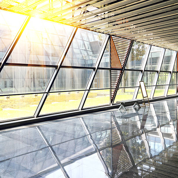istock Modern architecture at glass wall corridor backgrounds 509366681
