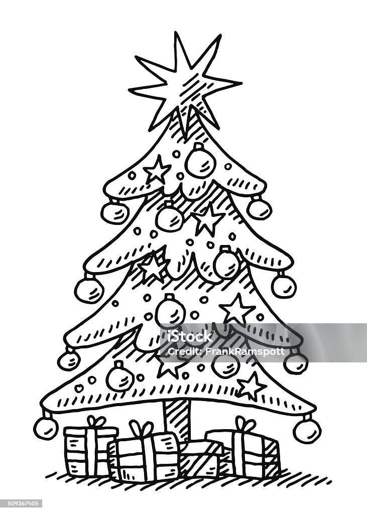 Árvore De Natal Com Estrelas Caixas De Presente Desenho - Arte vetorial de  stock e mais imagens de Árvore de Natal - iStock