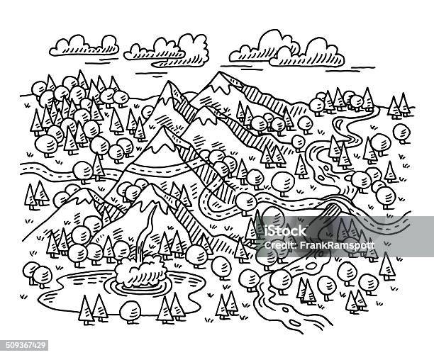 Ilustración de Naturaleza De Las Montañas Árboles Dibujo Mapa De Carretera y más Vectores Libres de Derechos de Mapa