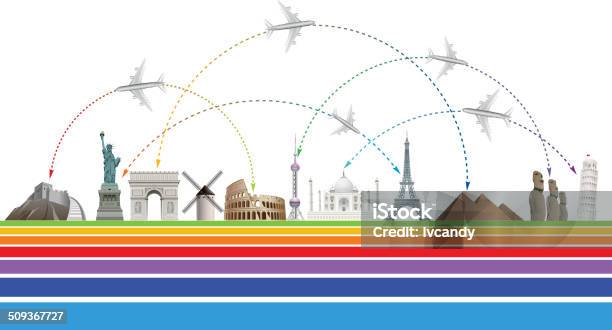Ilustración de Famouse Lugares y más Vectores Libres de Derechos de Avión - Avión, Viajes, Antiguo