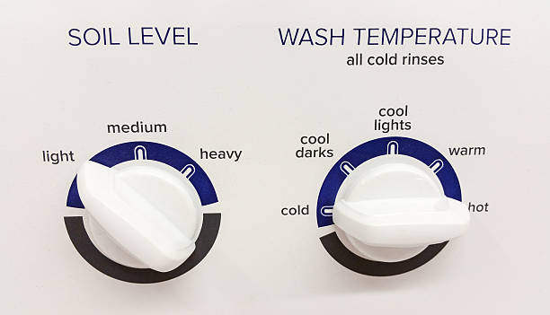 Soil Level & Wash Temperature Knobs on Washing Machine stock photo