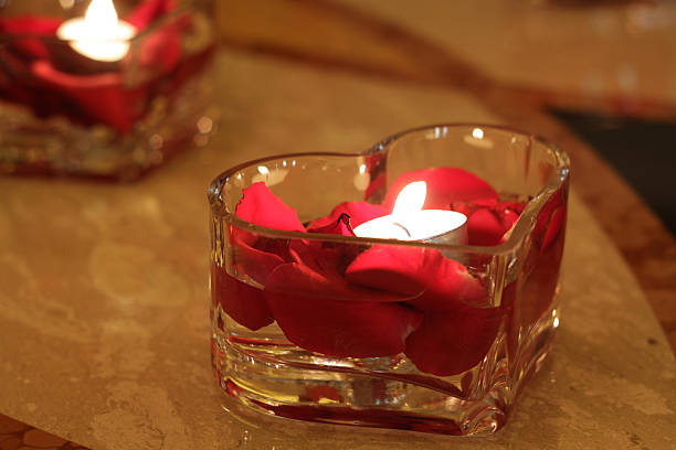 rose petals and candles stock photo