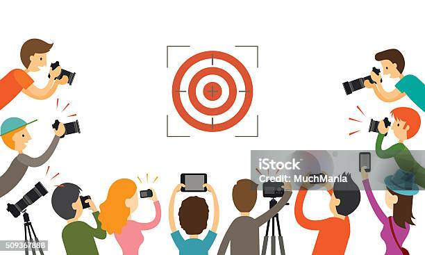 Photographers Aiming To Target Stock Illustration - Download Image Now - Camera - Photographic Equipment, Cartoon, Illustration