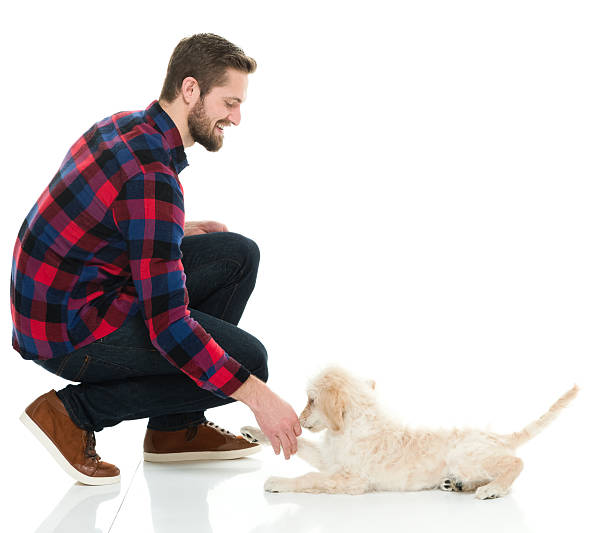 istock Casual man cuddling with his dog 509368194