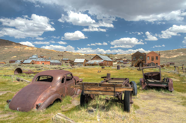 HDR image of abandoned rusty car in Bodie California