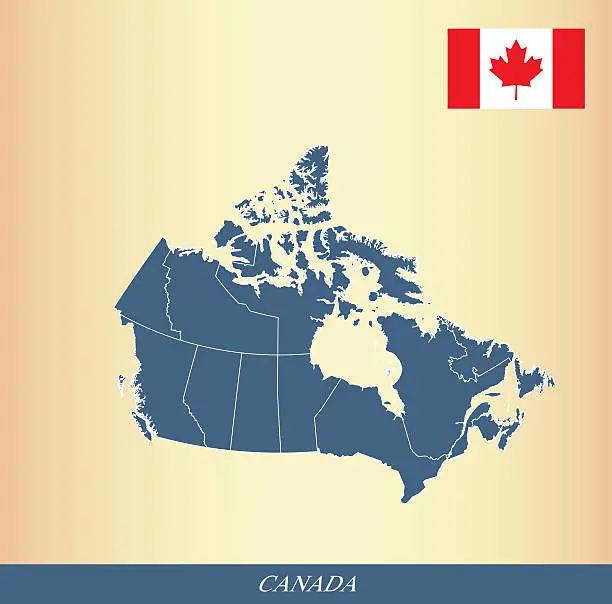 Vector illustration of Canada map outline vector and Canada flag vector outline