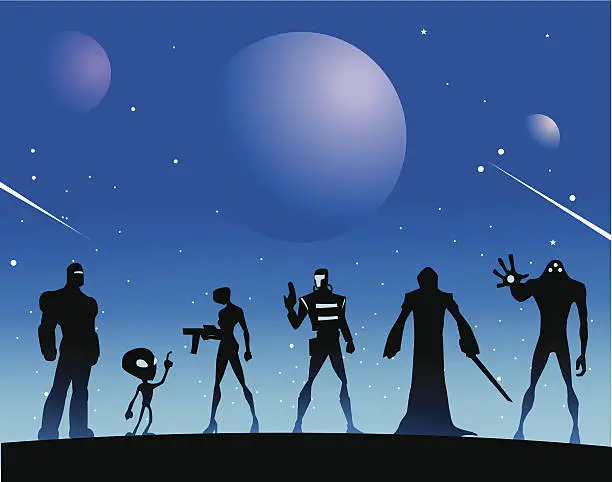 Vector illustration of Space Alien Superheroes