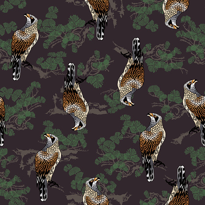 Bar Patterns Hawk Japanese Painting Hawk Pine Pattern Stock Illustration - Download Image ...
