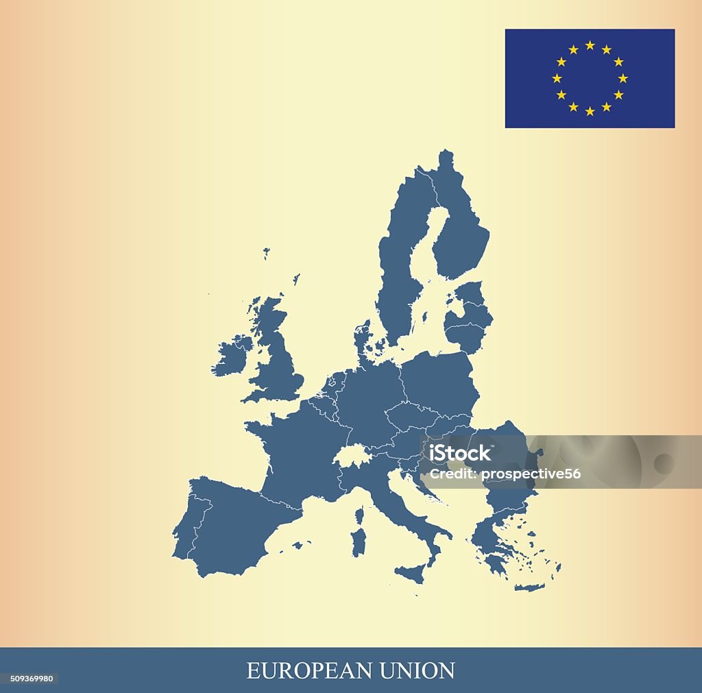 European Union map and flag outline vector European Union flag vector and European Union map outline with states borders in a creative design European Union stock vector