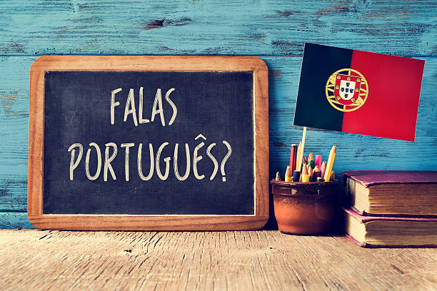 question falas portuges? do you speak Portuguese? stock photo