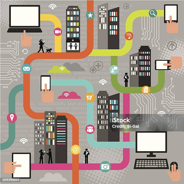 Ilustración de Experiencia De Redes Sociales y más Vectores Libres de Derechos de Adulto - Adulto, Arquitectura exterior, Auriculares - Equipo de música