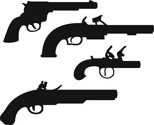 Antique Guns Antique gun silhouettes. old guns stock illustrations