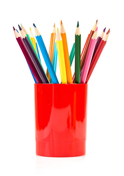 Colored pencils in a jar stock photo