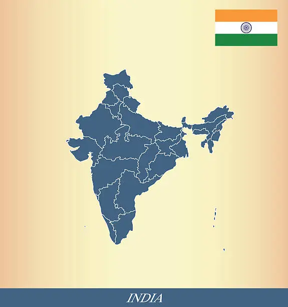 Vector illustration of India map outline vector and India flag vector outline