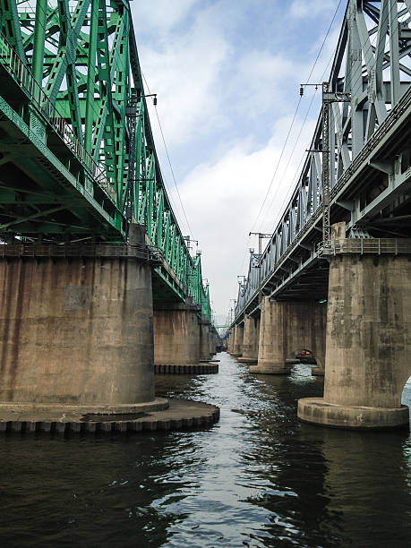 Contrast colors of two steel bridge construction