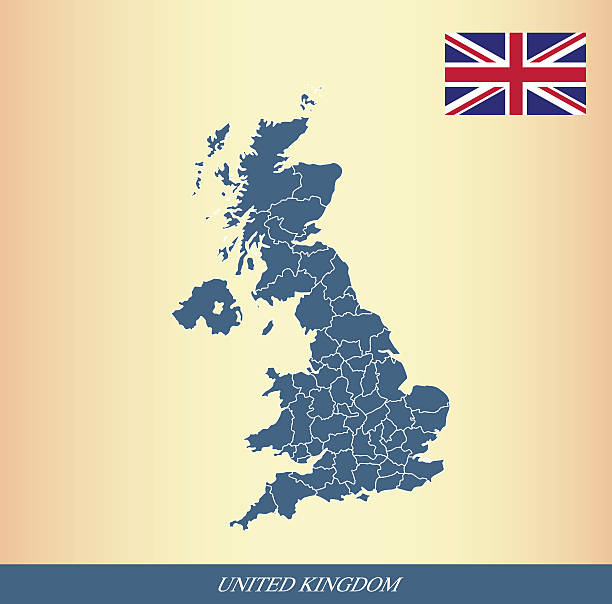 United Kingdom map and flag outline vector United Kingdom flag outline vector and UK map vector outline with states or provinces borders in a creative design nottinghamshire map stock illustrations