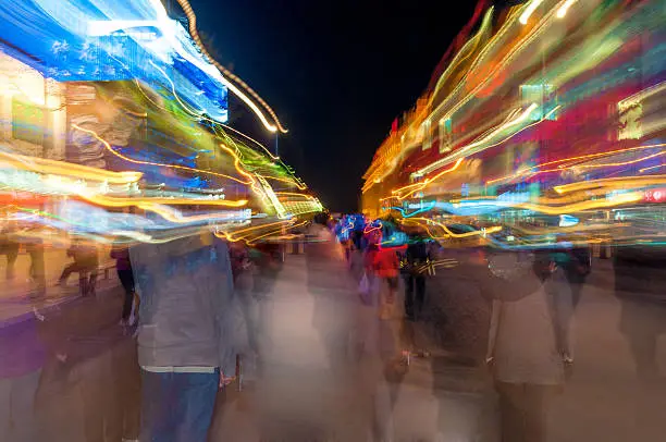 Defocus light ,abstract,night street ,people,walking,Blurred Motion, Beijing,China