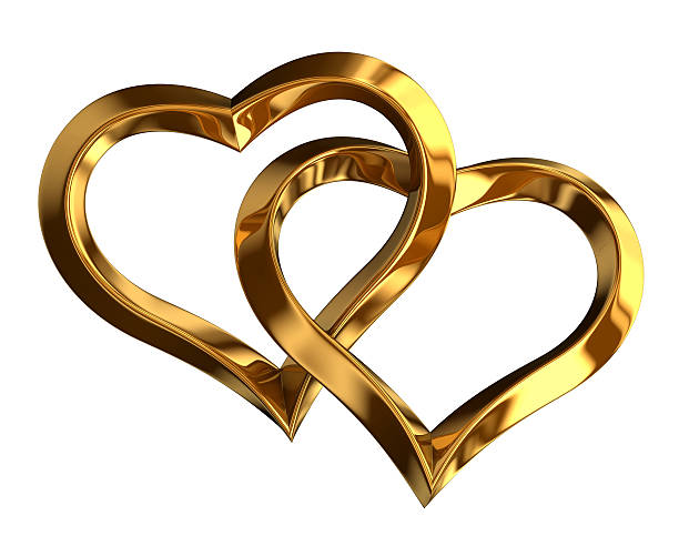 istock Two gold hearts. Isolated on white. 509412210