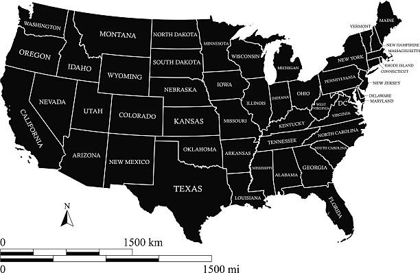 wektor konturu mapy usa z skalami w kolorze czarnym - map cartography washington dc tennessee stock illustrations