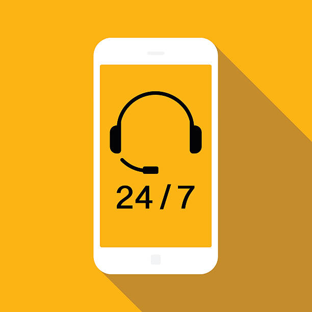 24/7 service icon Call centre icon on smart phone. Used Global color 999 call center stock illustrations