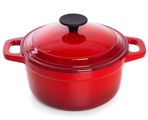 istock Red cast iron cooking pot/isolated on white background. 509417644