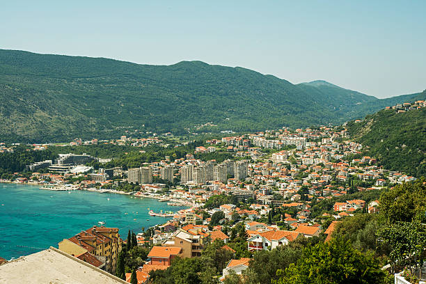 View on old town of Herceg Novi and part of Igalo. Aerial view on Herceg Novi, Montenegro. 