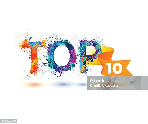 Top10 Regenbogen Platsch Zone Stock Vektor Art und mehr Bilder von Zahl 10 - Zahl 10, Ganz oben, Top-Ten-Liste