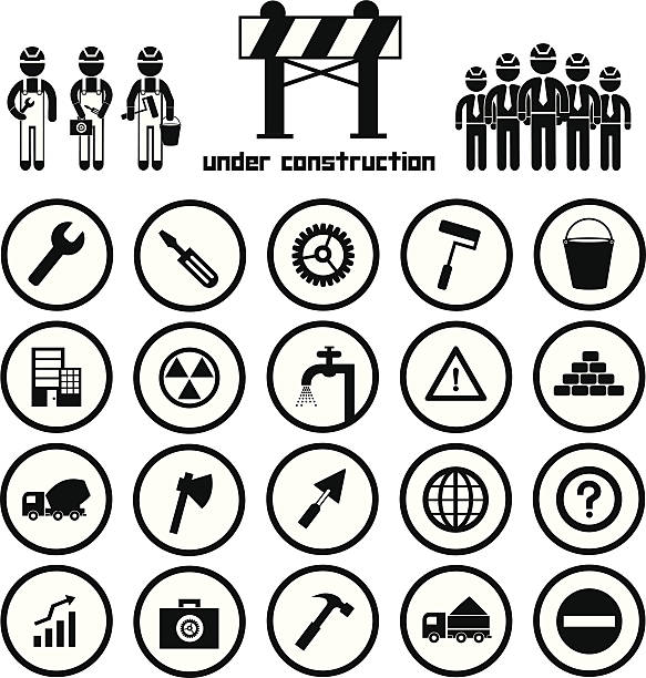 ilustraciones, imágenes clip art, dibujos animados e iconos de stock de conjunto de iconos de construcción - axe