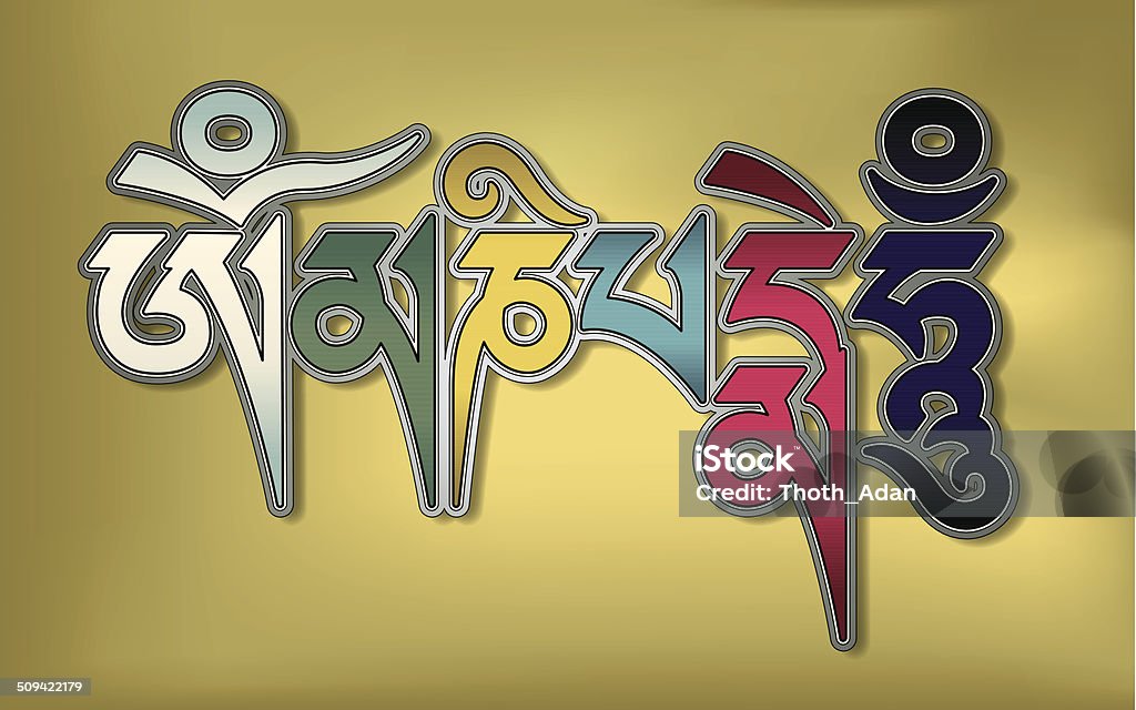 Maniküre-Mantra (Om Maniküre padme Klang) Mahagoni-Schriftzug - Lizenzfrei Buddha Vektorgrafik