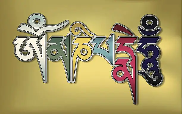 Vector illustration of Mani Mantra (Om mani padme hum) Tibetan script