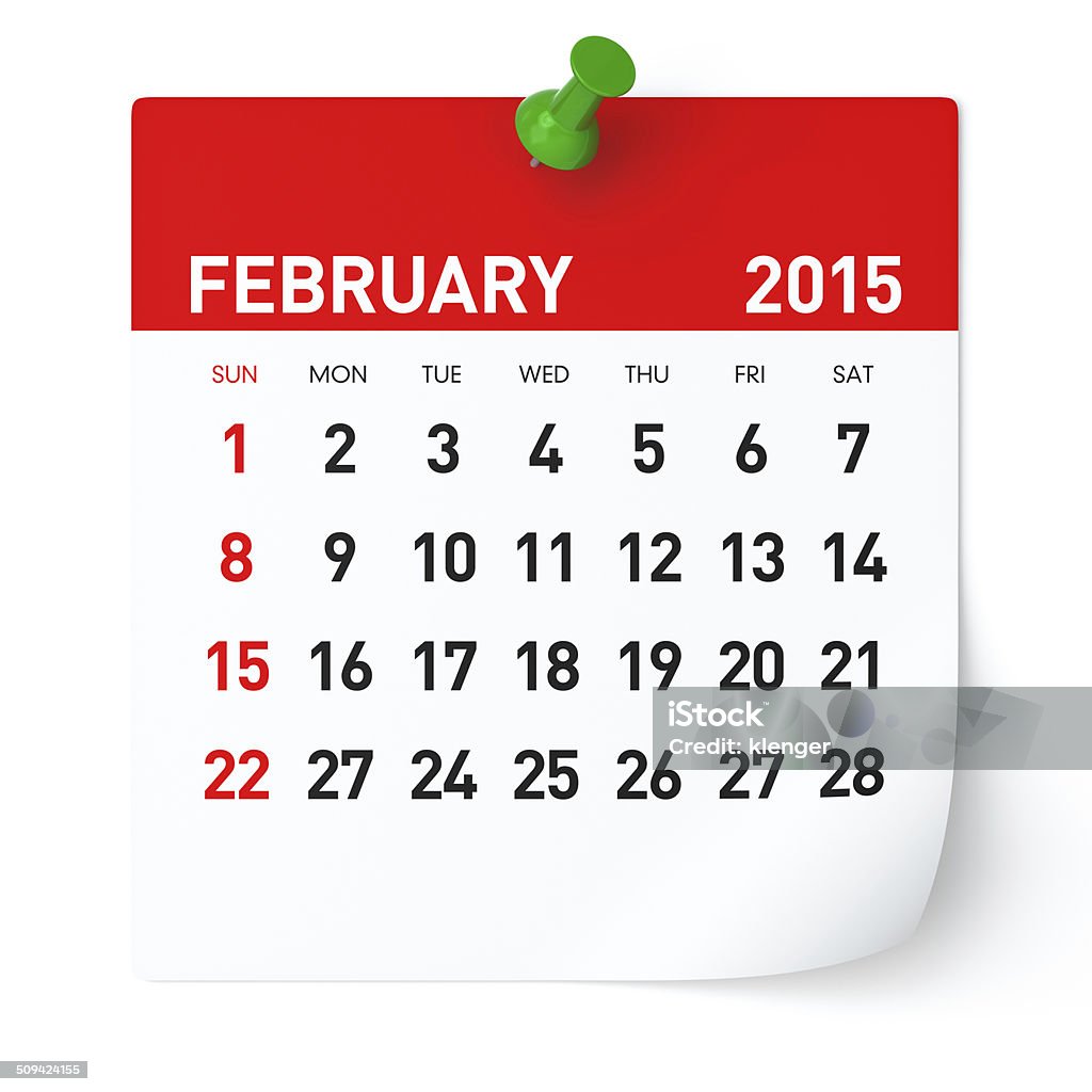 February 2015 - Calendar 2015 Calendar. Isolated on White Background. 3D Rendering 2015 Stock Photo